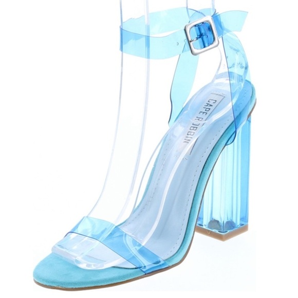 Cape Robbin Shoes - Fashion nova neon blue clear ankle strap square high heel sandals Sz 10